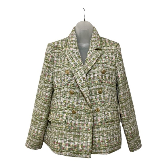 NWT $198 RACHEL ZOE Tweed Fringe Metallic Double Breasted Tweed Blazer Size Med - Picture 2 of 8